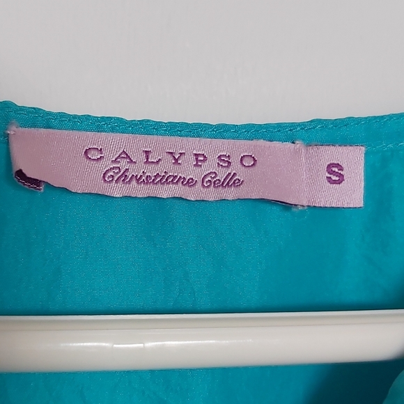 CALYPSO ST. BARTH Embroidered Turquoise Silk Top - Picture 2 of 5